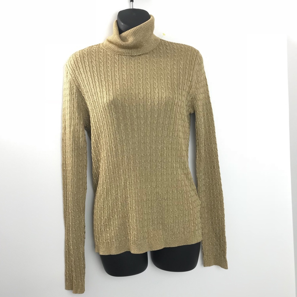 RALPH LAUREN SHIMMER GOLD METALLIC TURTLENECK Top